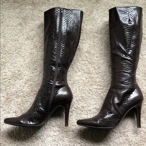 Nine West Brown Snakeskin Knee Boot 11M